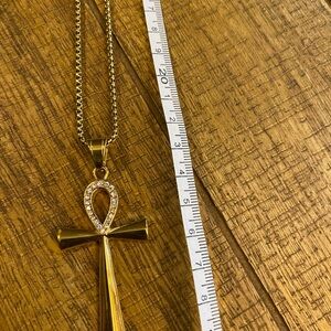 Gold Ankh Pendant Necklace. Stainless steel